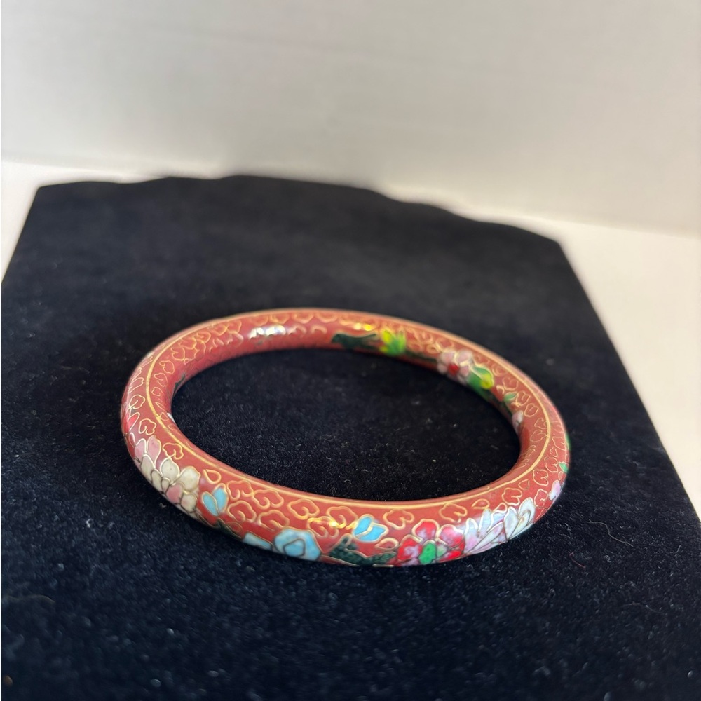 Cloisonne Bracelet VTG Floral Cinnamon Colored 2.5β Opening Heavy Weighted - Picture 7 of 7